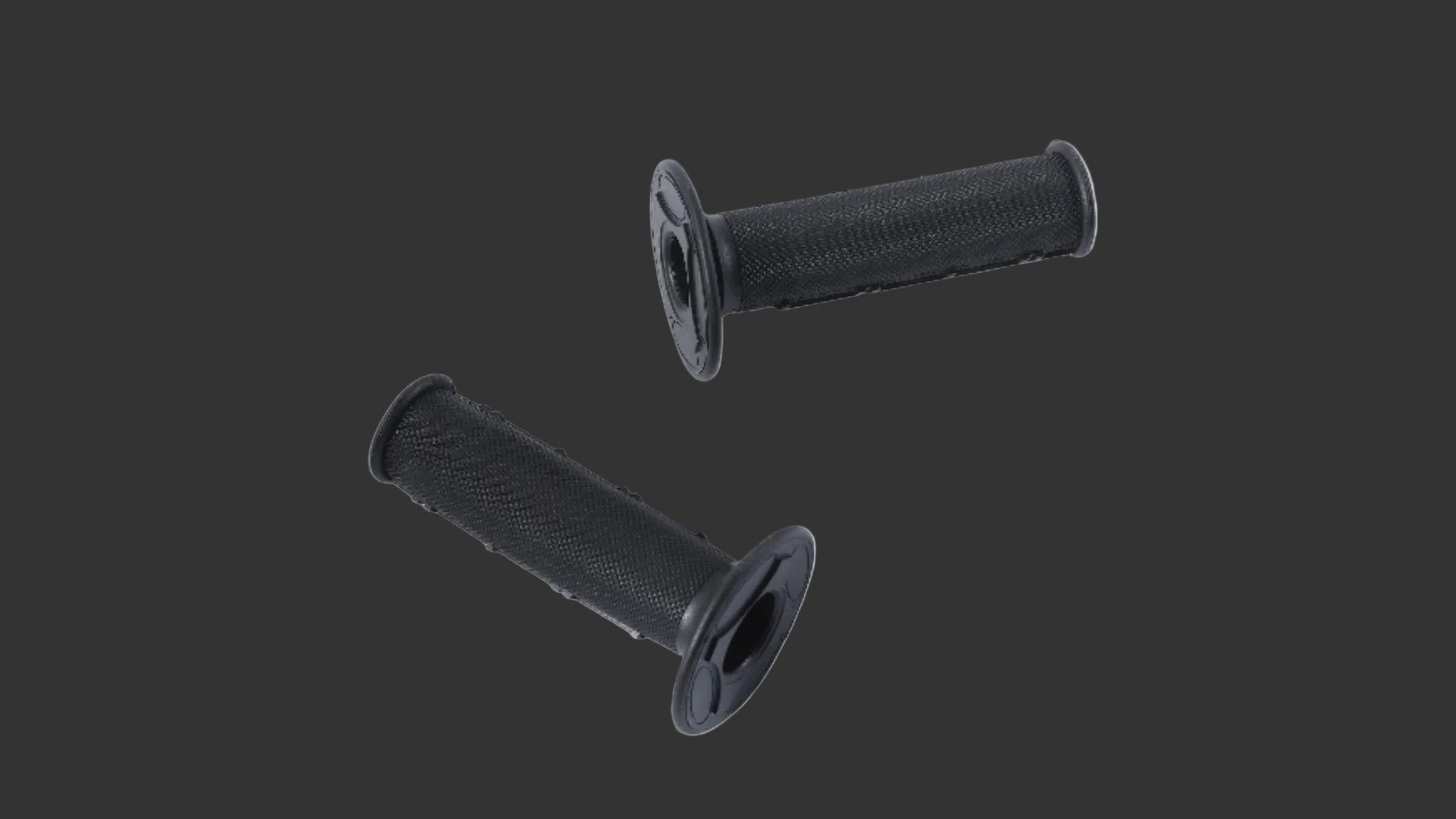 Two black textured motorcycle or bicycle handlebar grips shown on a plain white background.